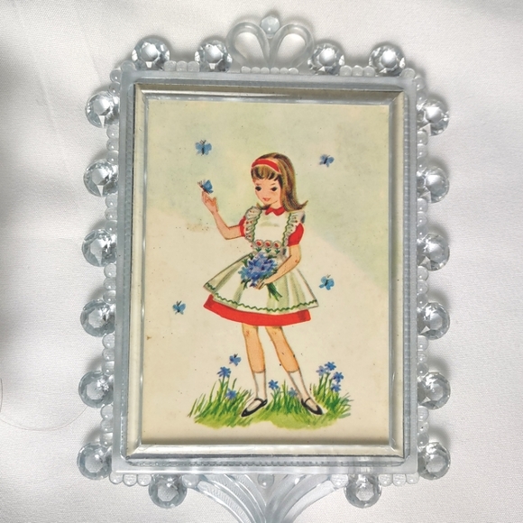 Vintage Children's Clear Blue Plastic Hand Mirror and Brush Set - Little Girl - Picture 2 of 9